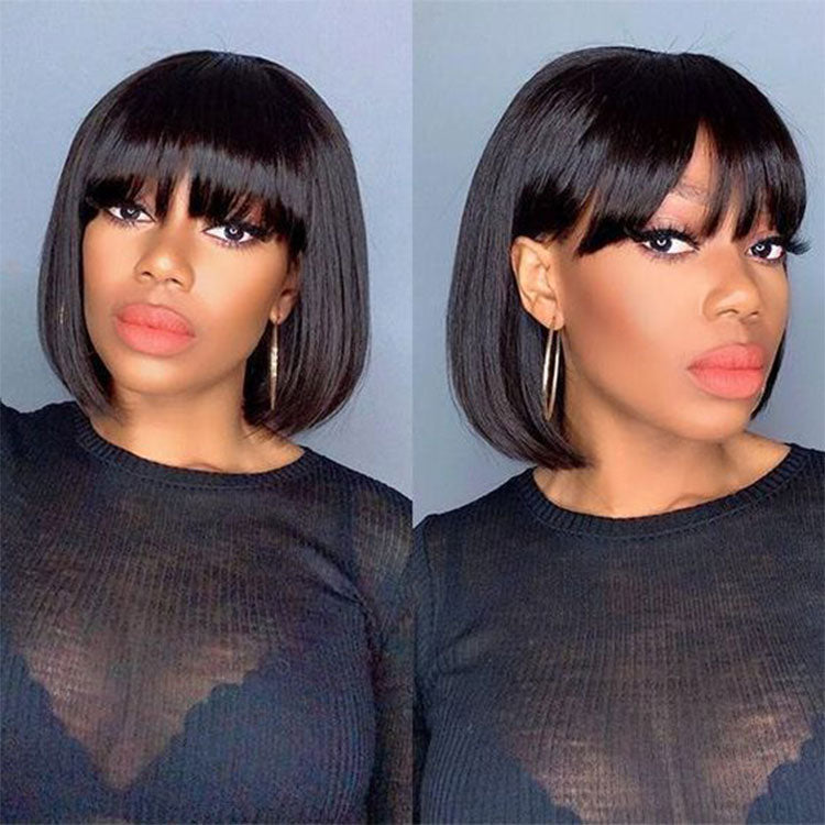 Silky Straight Human Hair 13x4 Transparent Full Frontal Lace Bob Wig With Bangs