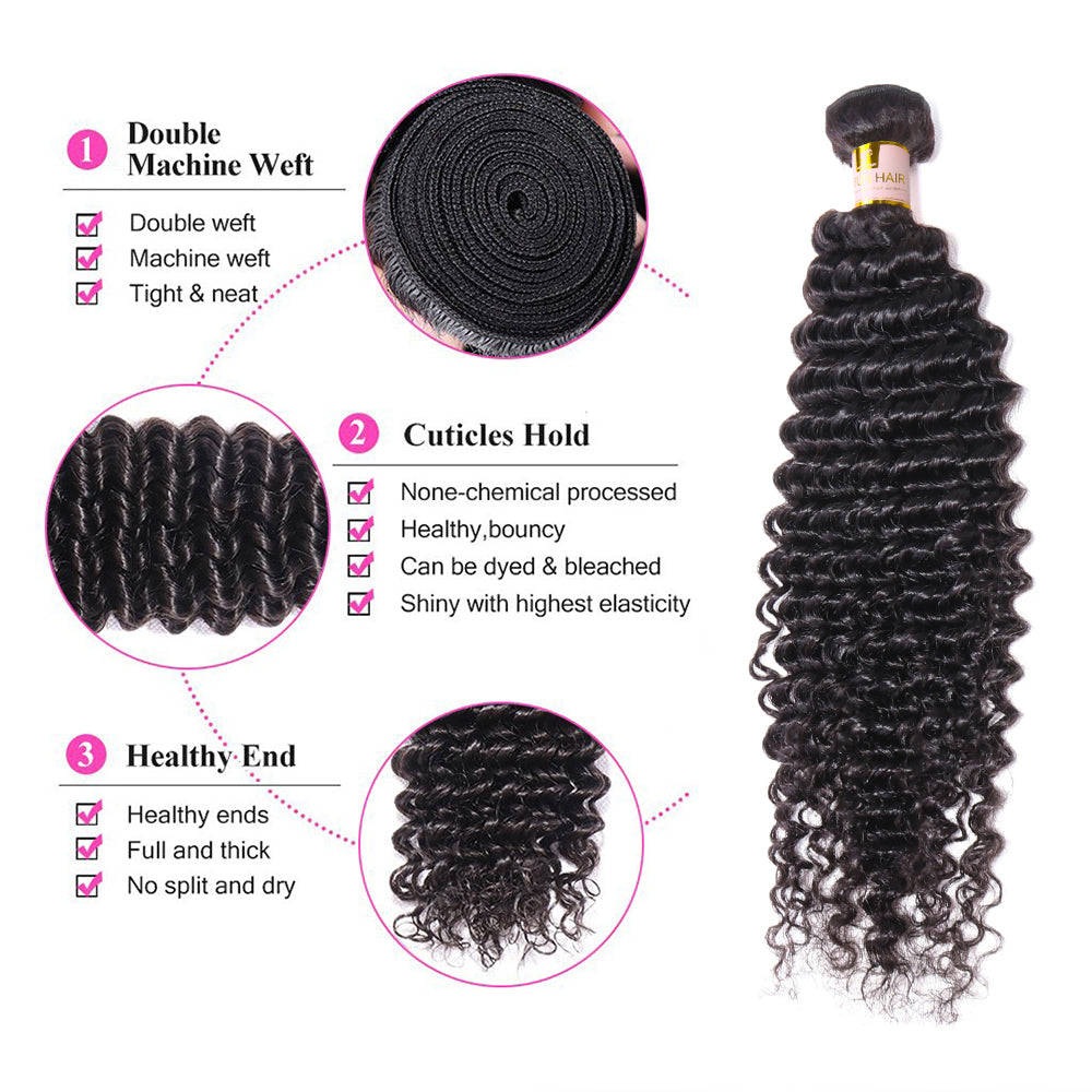 3 Bundles Deep Curly Virgin Hair 100% Human Hair Weave deep wave Free Shipping