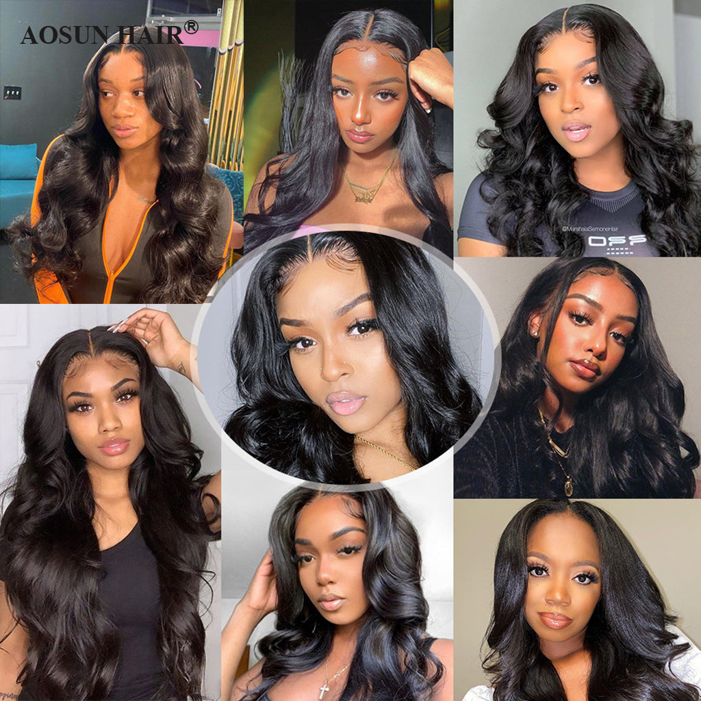 Aosun 100% Human Hair Wigs Body Wave 4x4 Front Lace Wig with Free Shipping