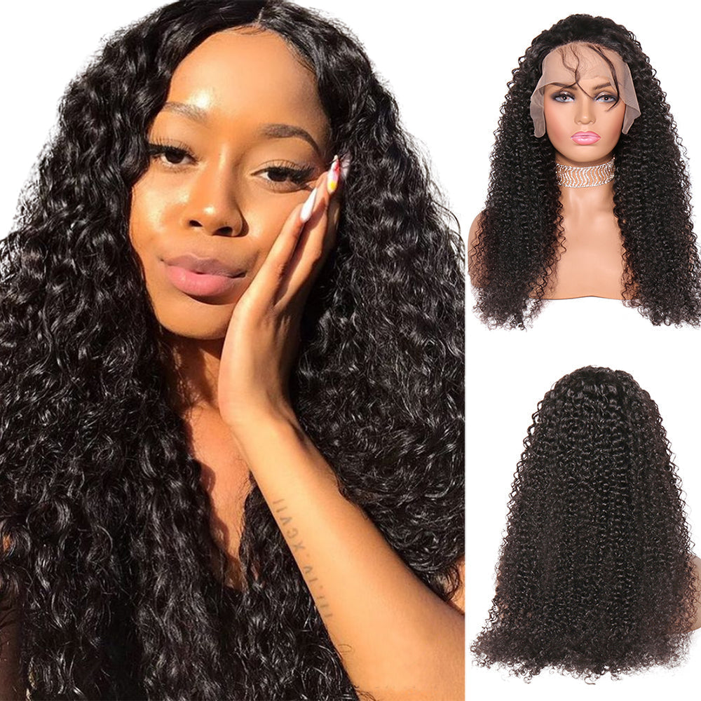 150% 13x6 Lace Wig Kinky Curly Virgin Human Hair Wigs Pre Plucked with Baby Hair