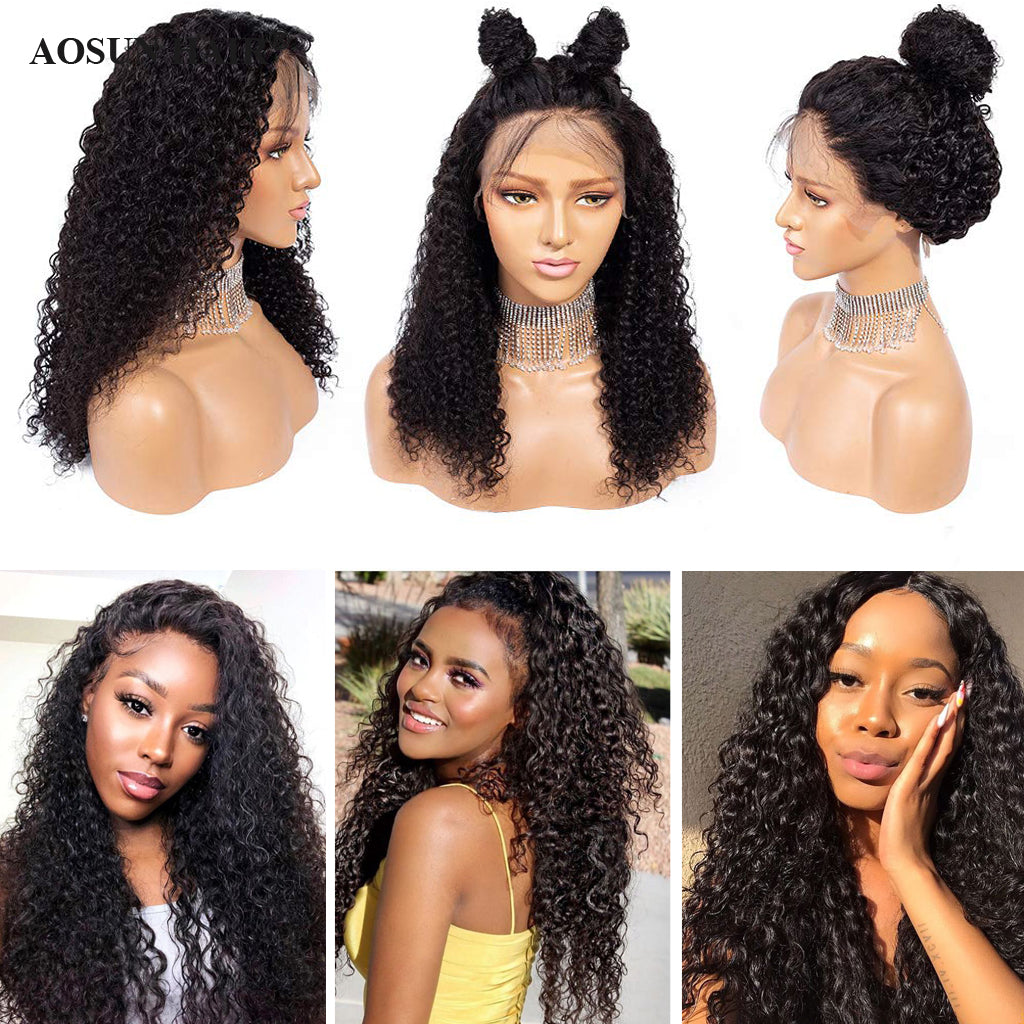 Aosun Wigs For Black Women Remy Human Hair Kinky Curly 13x4 Front Lace Wig 150% Pre Plucked with Baby Hair