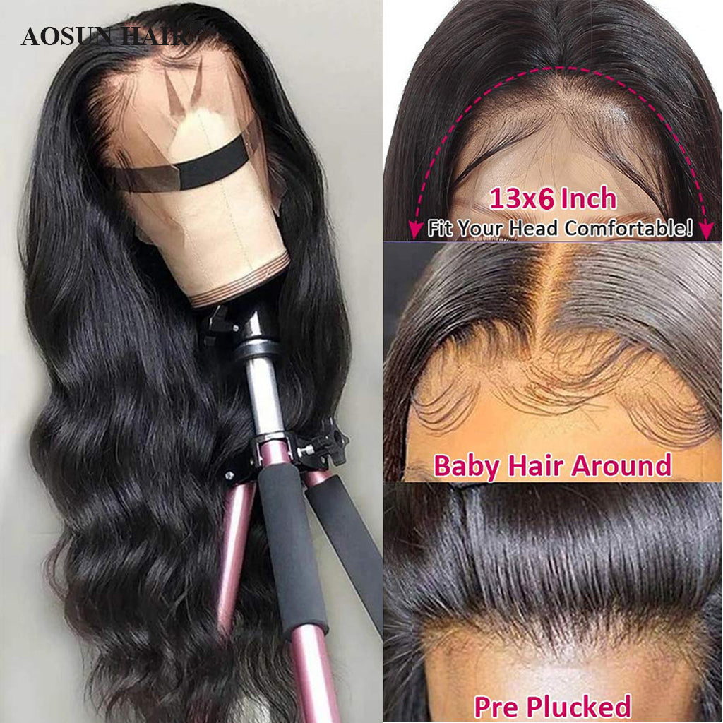 Aosun 180% Density 13x6 Lace Front Wig Brazilian Body Wave Human Hair Lace Wigs