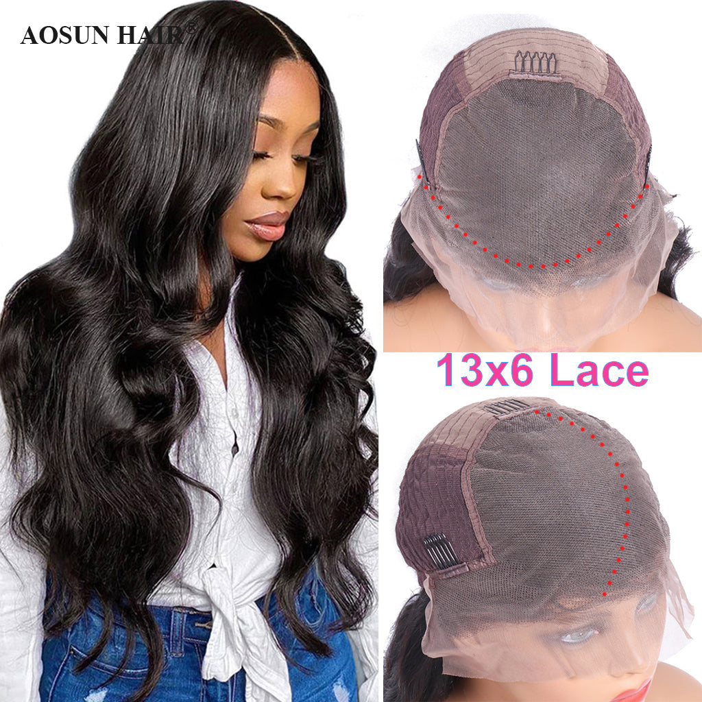 Aosun 180% Density 13x6 Lace Front Wig Brazilian Body Wave Human Hair Lace Wigs