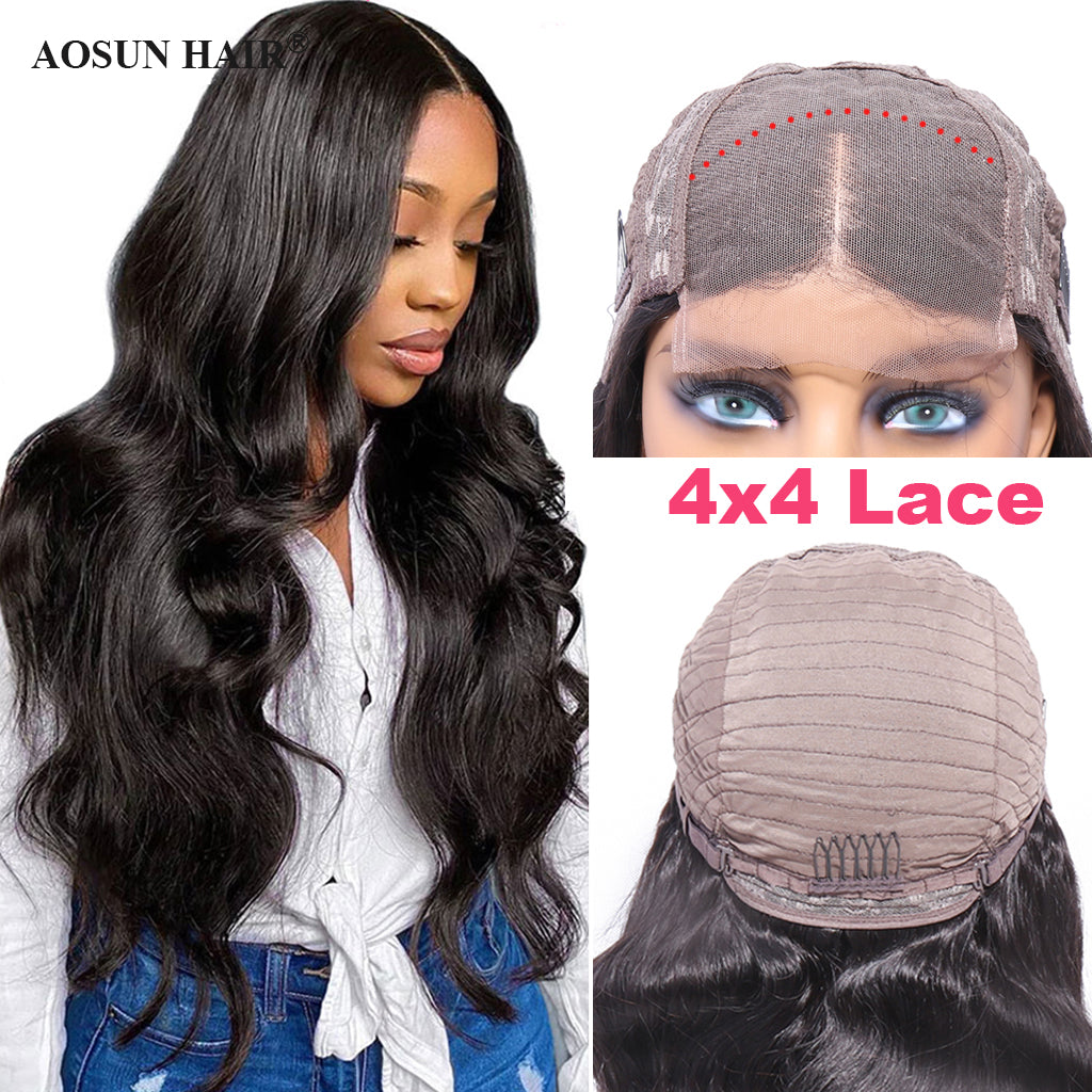 Aosun 100% Human Hair Wigs Body Wave 4x4 Front Lace Wig with Free Shipping