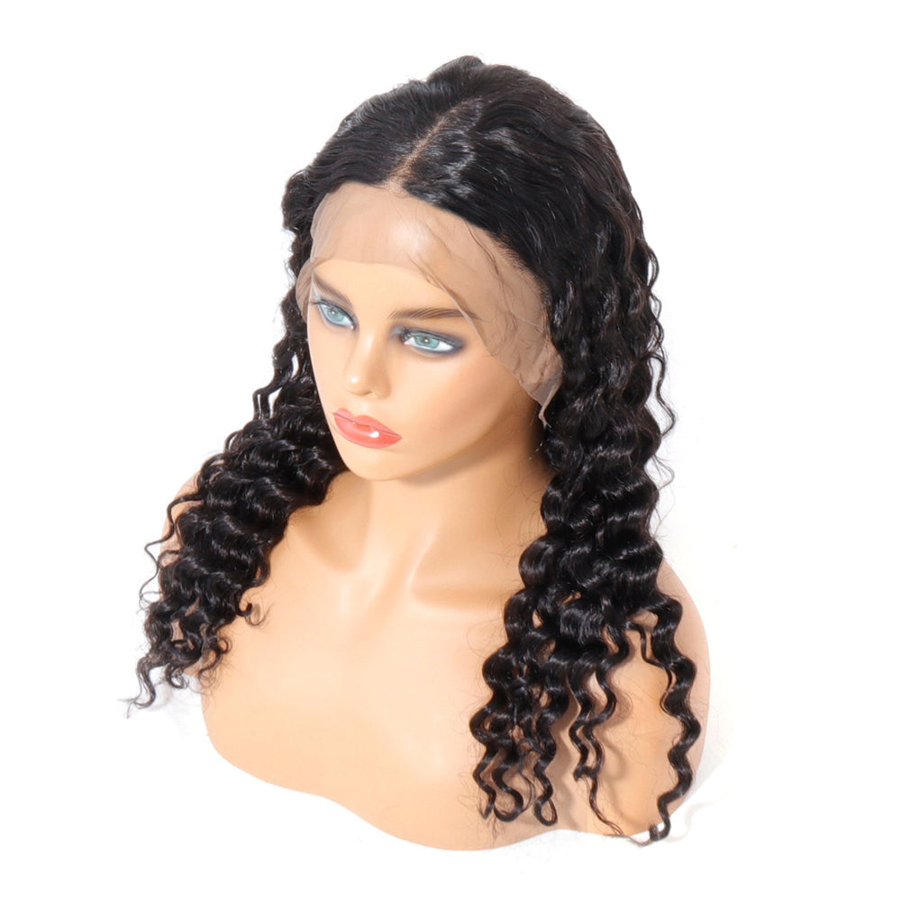 U Part Lace Front Wigs Deep Curly Human Hair Pre Plucked with Baby Hair Natural Black Color Deep Wave Wig