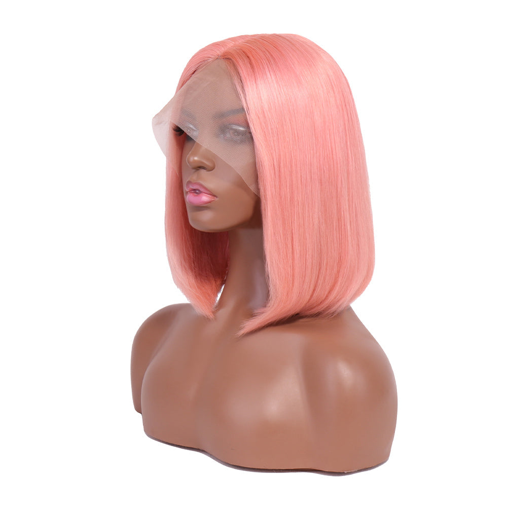 Aosun Lace Front Wigs Human hair T1B/Rose Pink Colored Short Bob Wig 13x4x1 T-Part Pre Plucked Middle Part 150% Density Wig for Women