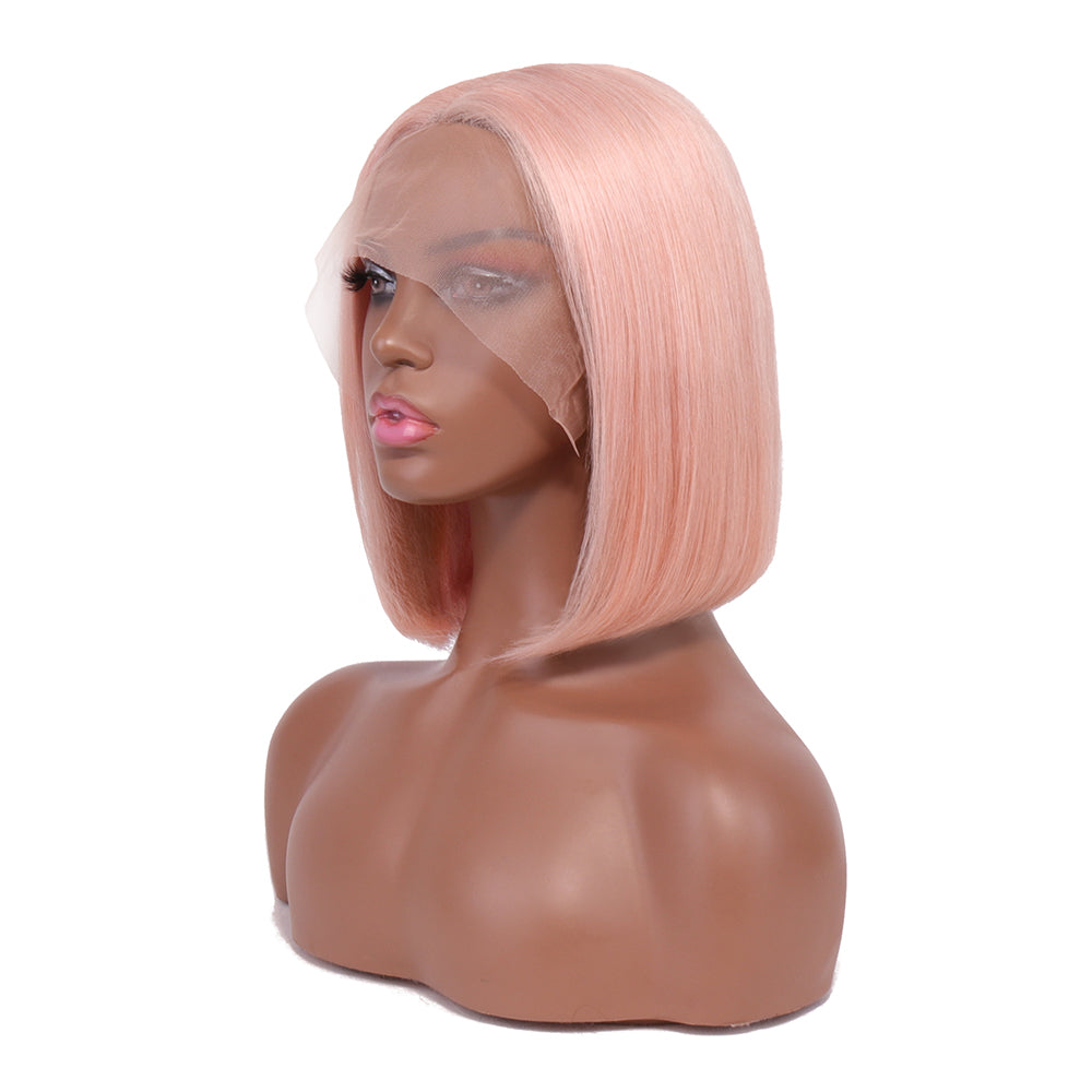 Aosun Lace Front Wigs Human hair T1B/Rose Pink Colored Short Bob Wig 13x4x1 T-Part Pre Plucked Middle Part 150% Density Wig for Women