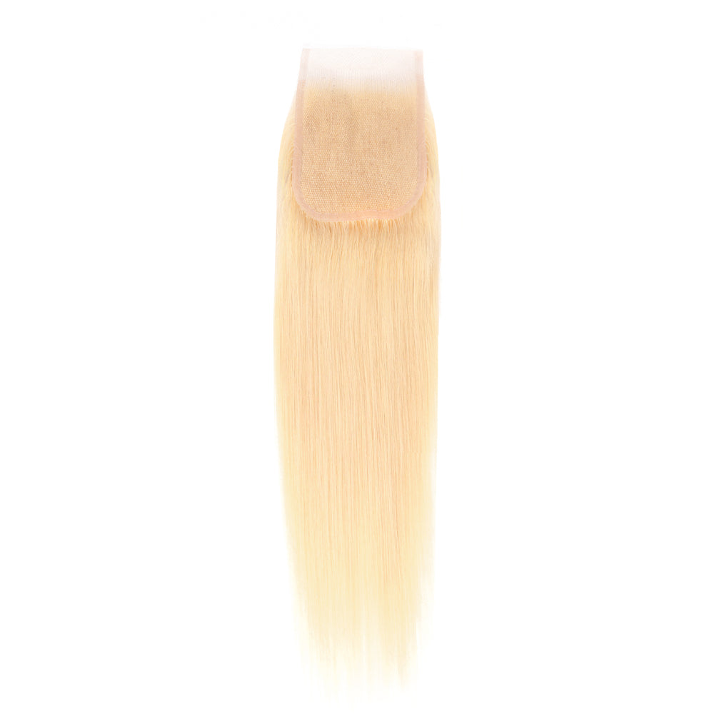 Brazilian 613 Color Blonde Straight 4x4 Lace Closure 100% unprocessed Human Hair Free Part Pre-Plucked With Baby Hair