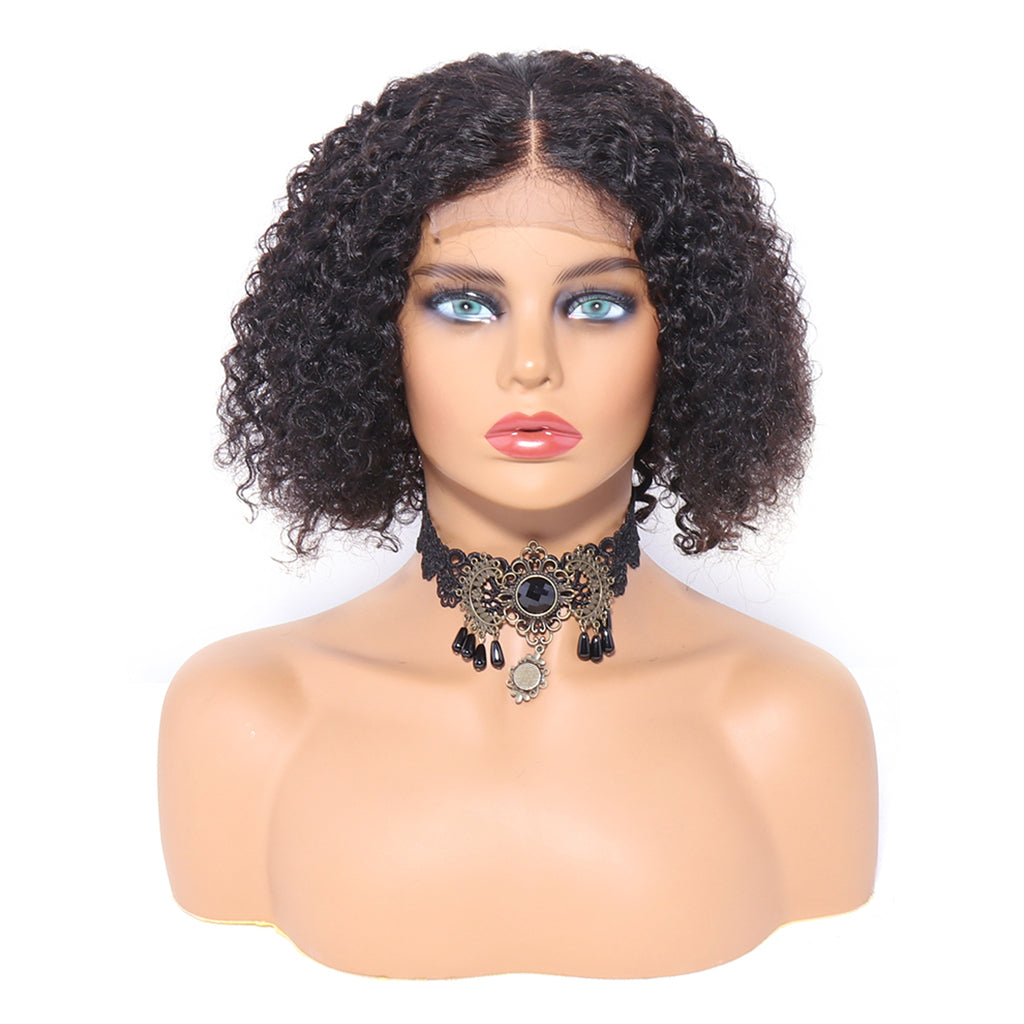 Aosun Kinky Curly Bob Wig 4x4 Front Lace 100% Human Hair Brazilian Virgin Hair