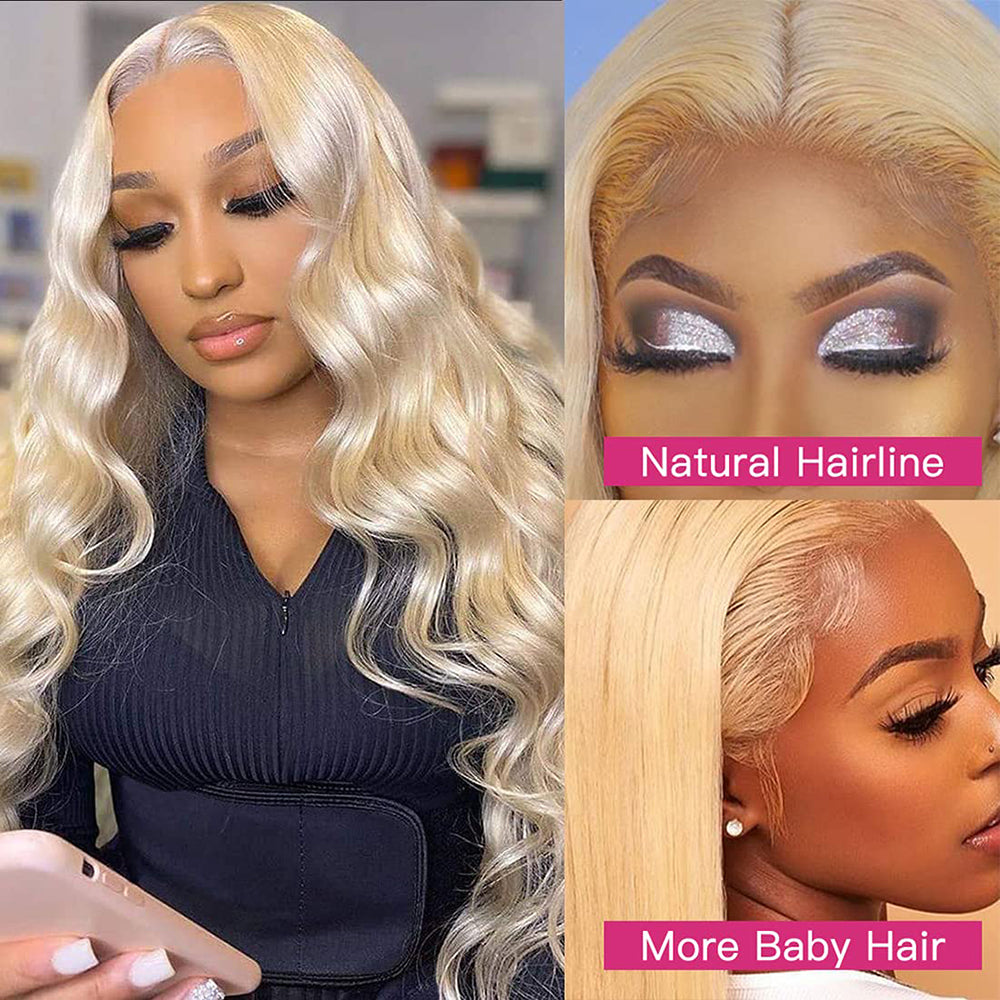 613 Lace Front Wig Human Hair Body Wave Wigs for Women 13x4 Virgin Blonde Lace Frontal Human Hair Wig Pre Plucked with Baby Hair