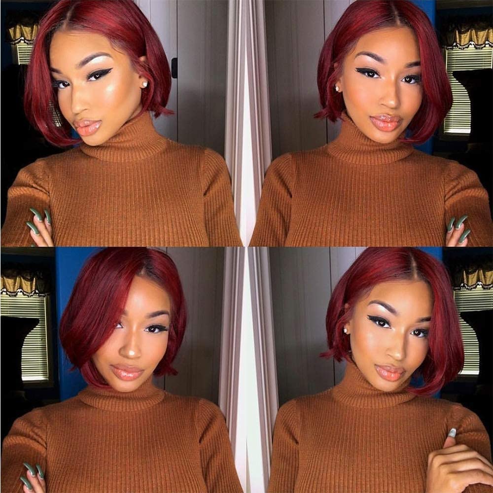 1b#99J Color Ombre Burgundy Human Hair Pixie Cut Lace Front Wig