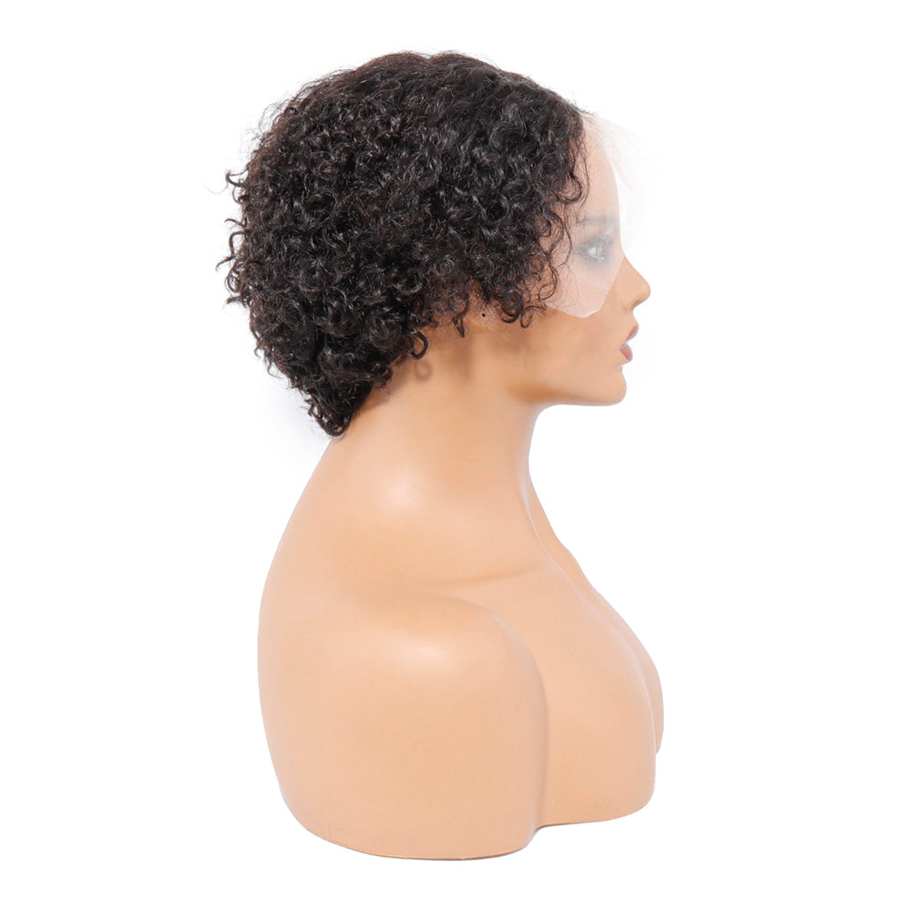 Pixie Curly Lace Front Wigs Human , Bleached Knots Brazilian Hair Wig