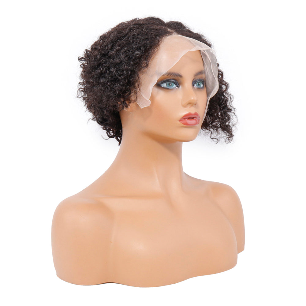 Pixie Curly Lace Front Wigs Human , Bleached Knots Brazilian Hair Wig