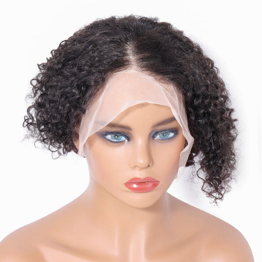 Pixie Curly Lace Front Wigs Human , Bleached Knots Brazilian Hair Wig