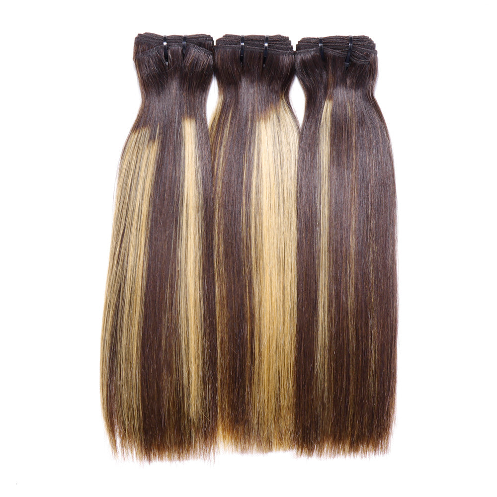 Fumi Hair 100% Human Hair Ombre Highlight Bundles Bone Straight Hair Weaves Funmi Hair P4/27 Color Virgin Hair 3 Bundles Deal Double Drawn