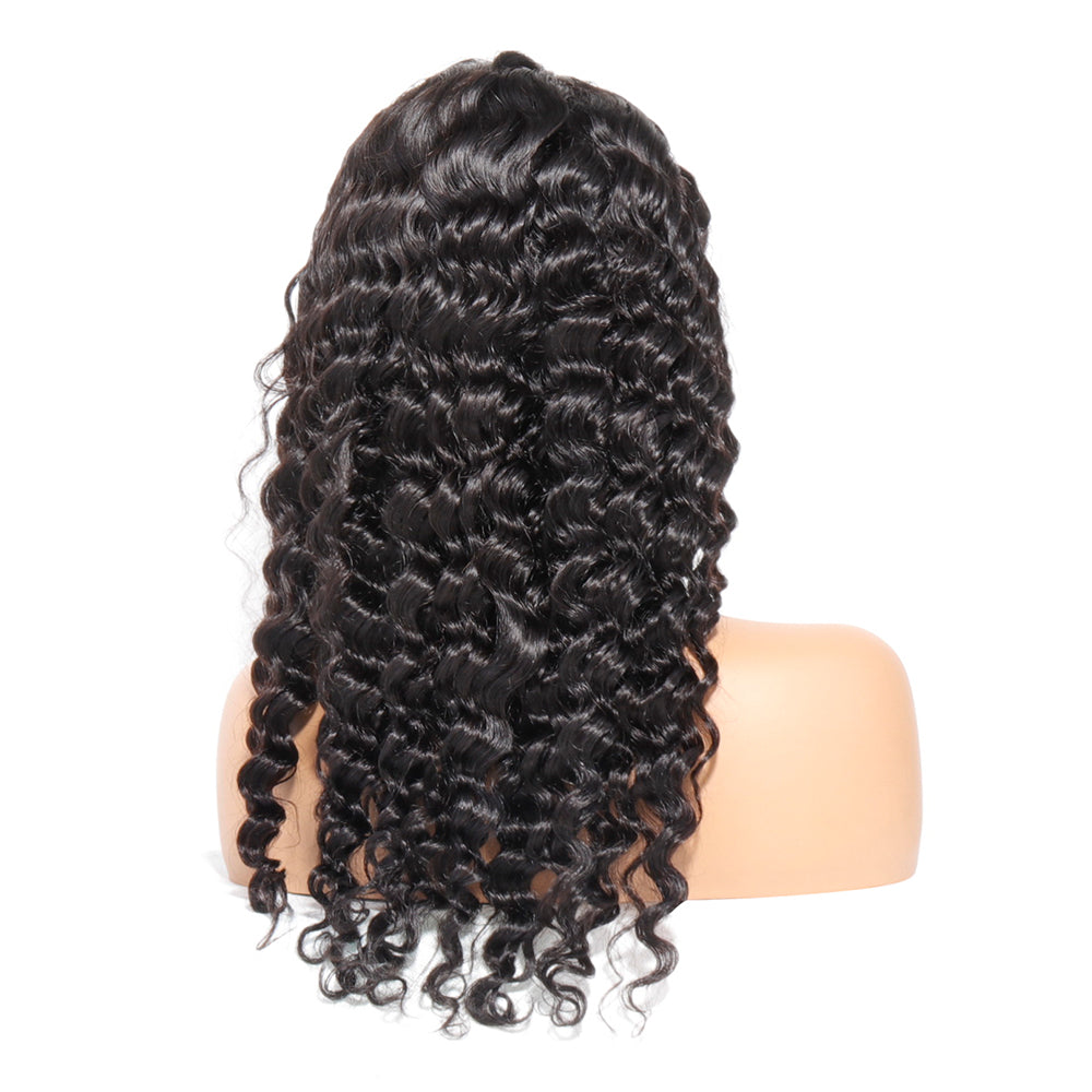 U Part Lace Front Wigs Deep Curly Human Hair Pre Plucked with Baby Hair Natural Black Color Deep Wave Wig