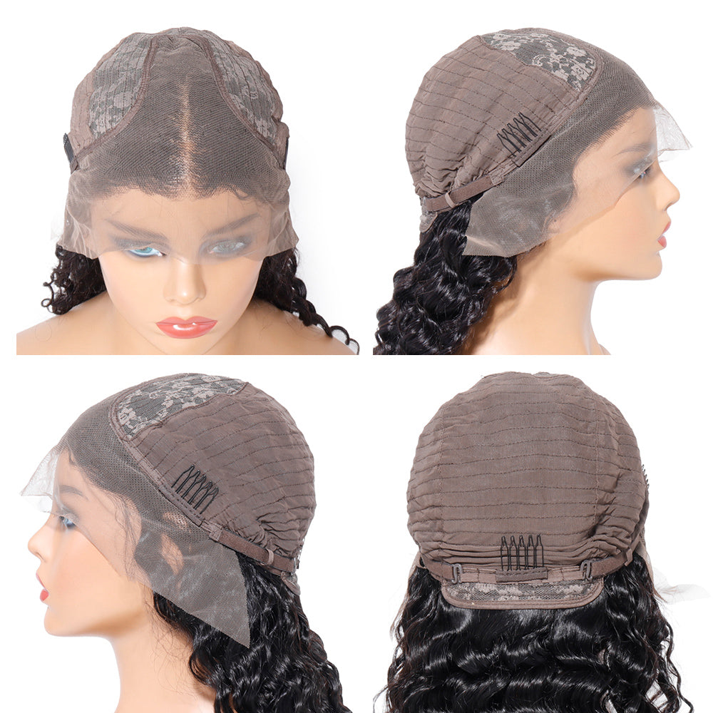 U Part Lace Front Wigs Deep Curly Human Hair Pre Plucked with Baby Hair Natural Black Color Deep Wave Wig