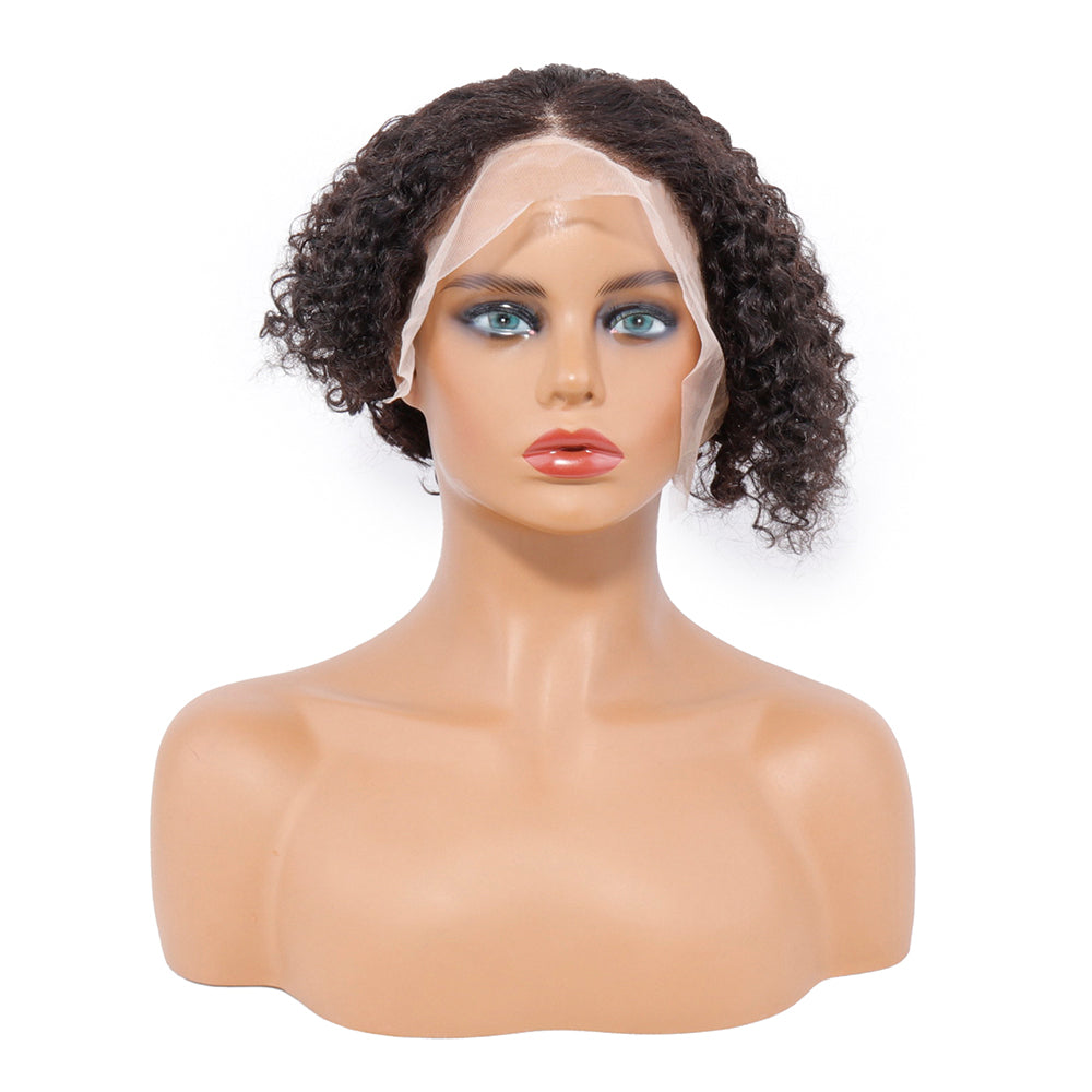 Pixie Curly Lace Front Wigs Human , Bleached Knots Brazilian Hair Wig