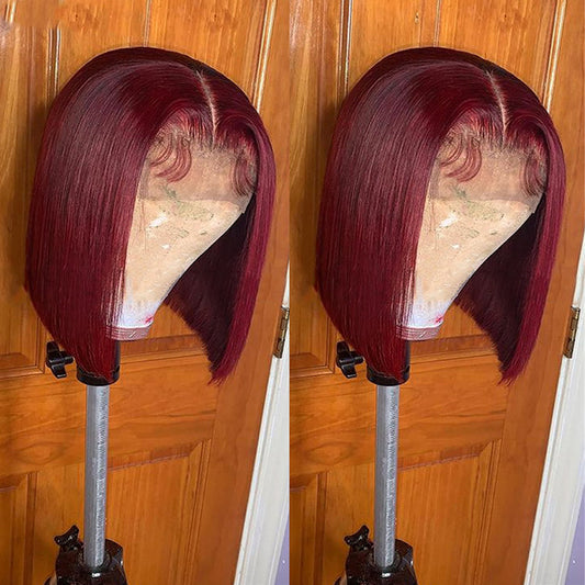 Burgundy Color Straight  Human Hair Wig Pre-Plucked Hairline 99J 4x4 Lace Closure Bob Wig