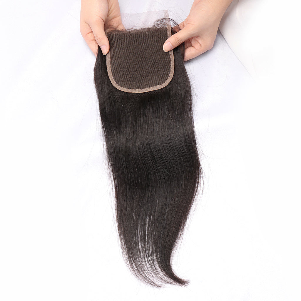 Unprocessed Human Hair Brazilian Lace Closure Straight Hair 4x4 Free Part Lace Closure Natural Black