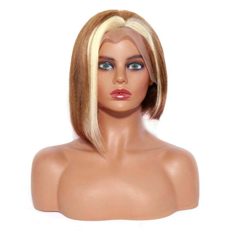 Pixie Cut Wig Short Straight Bob Wig 13X4 Lace Front Human Hair Wigs Highlight P613/27 Color