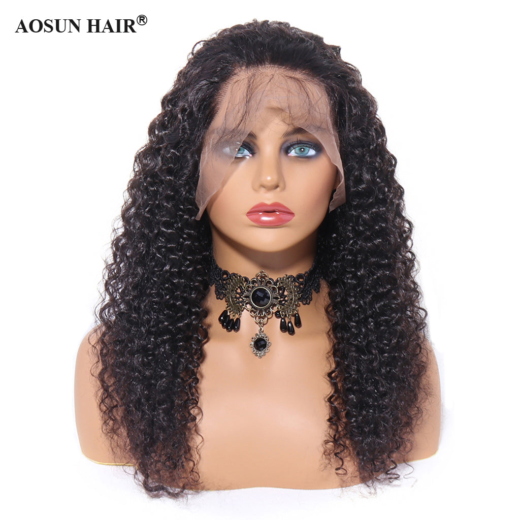 Aosun Wigs For Black Women Remy Human Hair Kinky Curly 13x4 Front Lace Wig 150% Pre Plucked with Baby Hair