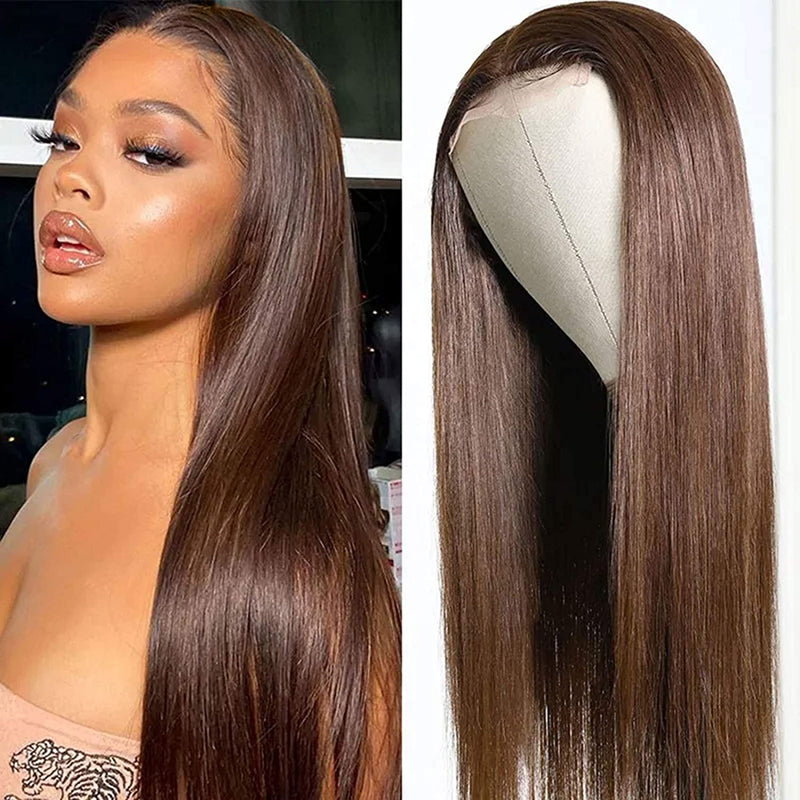 Chestnut Brown Color Human Hair Lace Front Wig Pre-plucked Hairline 13x4 Lace Wig