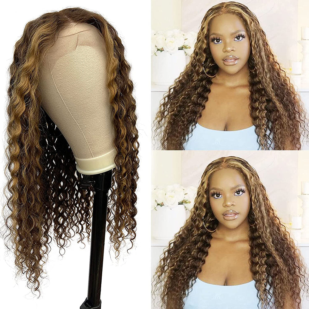 Loose Deep Highlight Human Hair Wigs Highlighted Lace Frontal