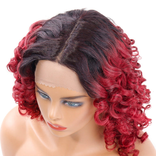 13x5x1 T-Part Lace Wig Romance Bouncy Curly Wig 1B/99J Color Human Hair Wig With 200% Density