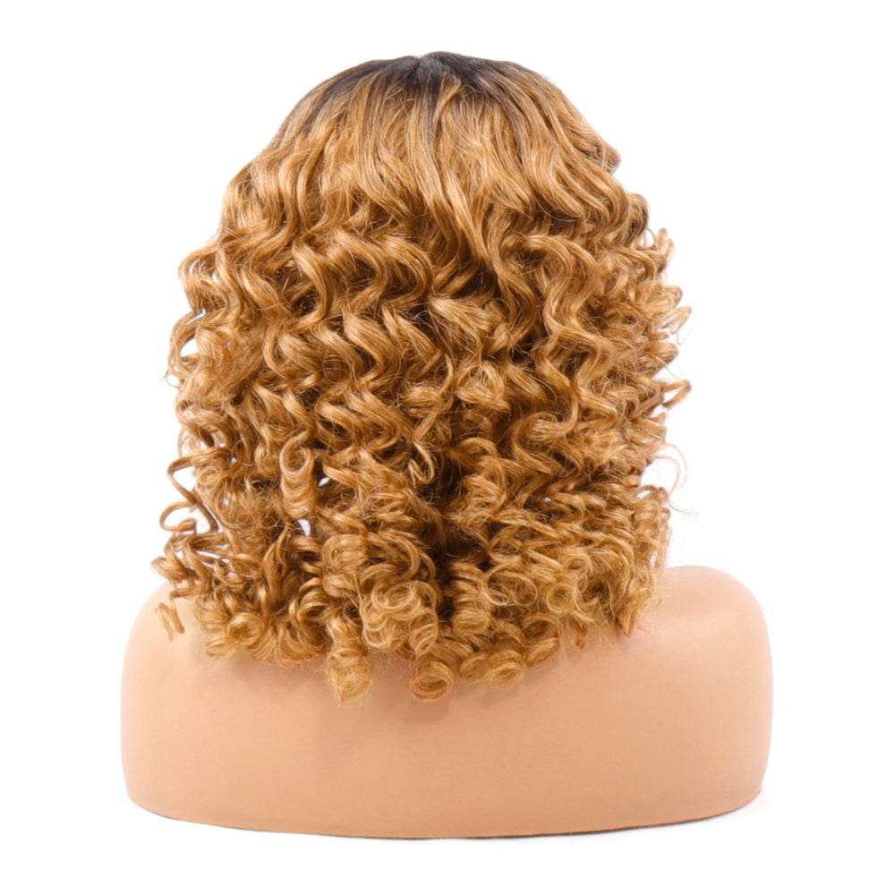 13x5x1 T-Part Lace Wig Romance Bouncy Curly Wig 1B/30 Color Human Hair Wig With 200% Density