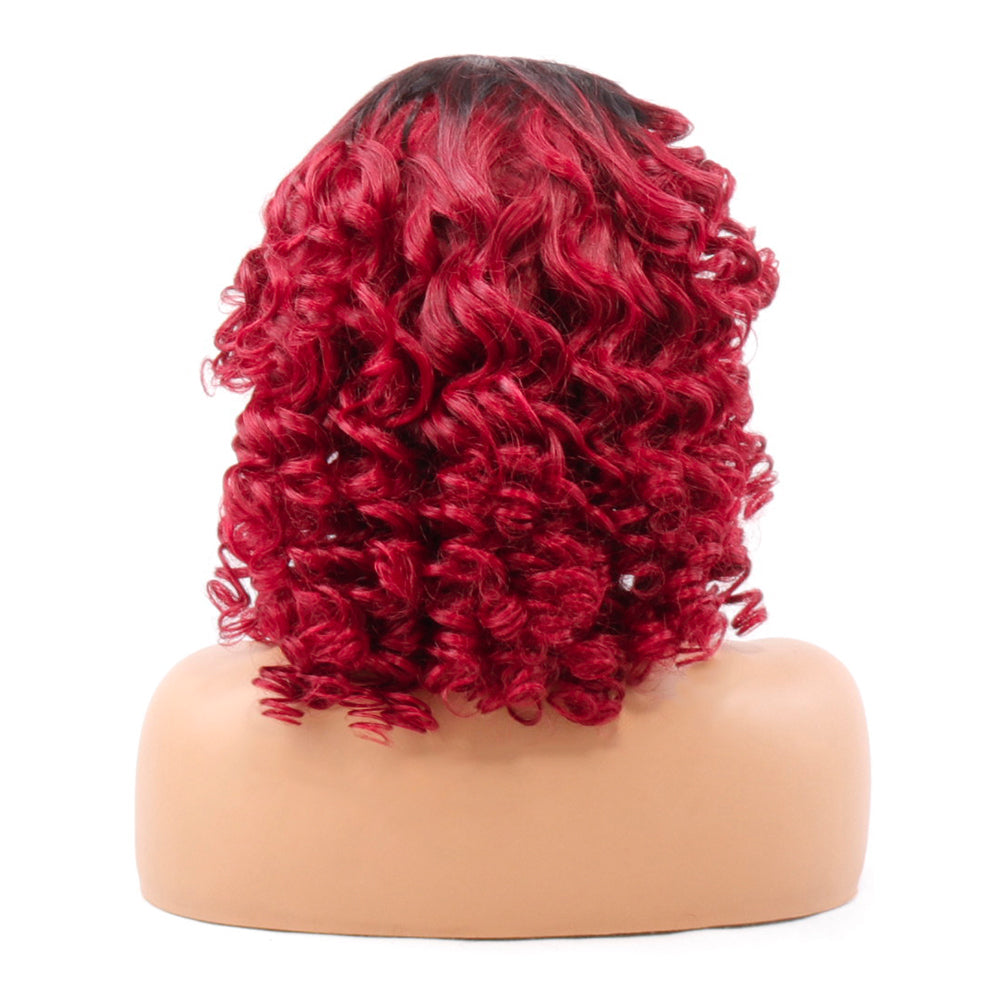 13x5x1 T-Part Lace Wig Romance Bouncy Curly Wig 1B/99J Color Human Hair Wig With 200% Density