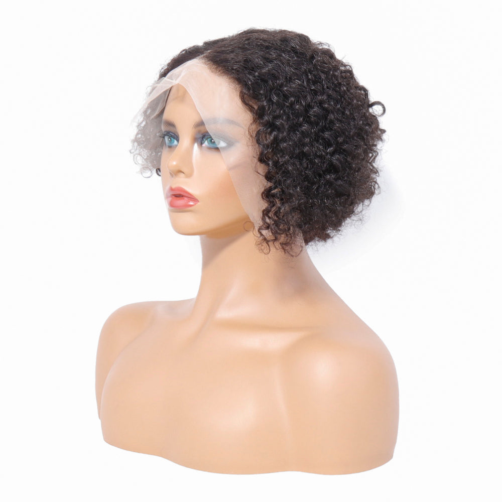 Pixie Curly Lace Front Wigs Human , Bleached Knots Brazilian Hair Wig