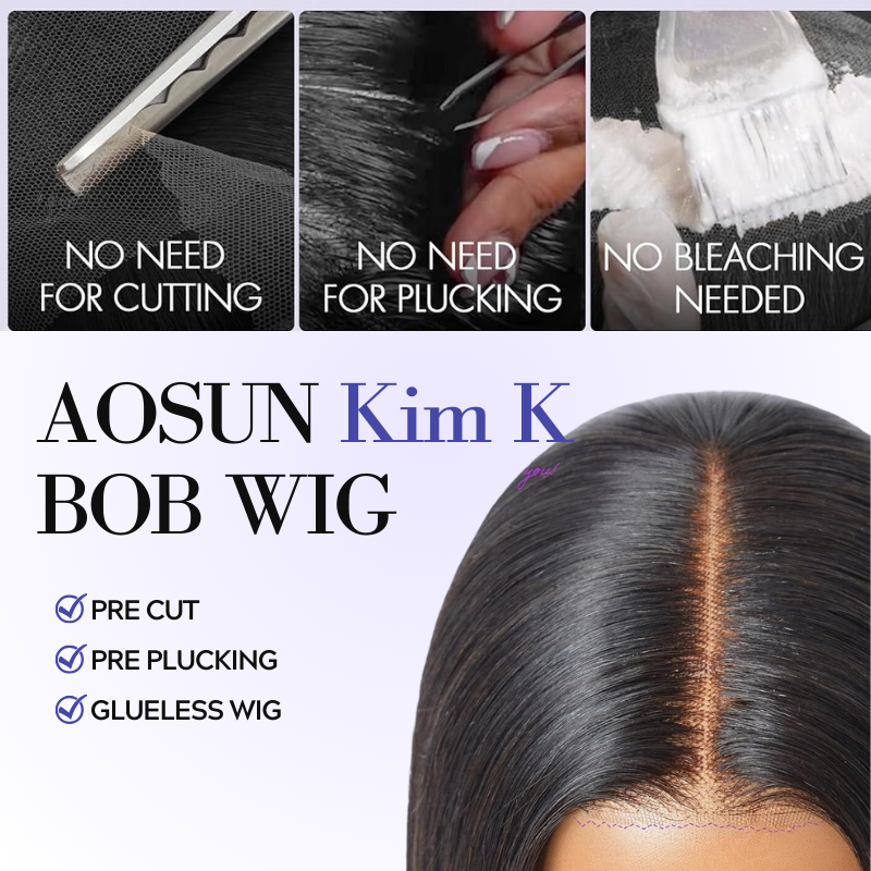 AOSUN HAIR 10 Inch Raw Hair Sleek Max 2x6 Kim K Glueless Short Bob Wig