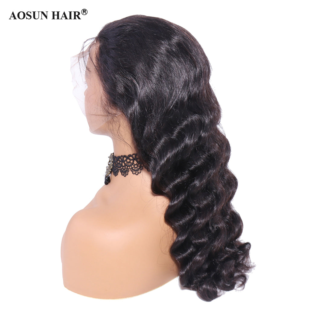 Aosun 13x4 Lace Frontal Wig Loose Wave Brazilian Human Hair Pre-Plucked Natural Hairline Front Lace Wigs