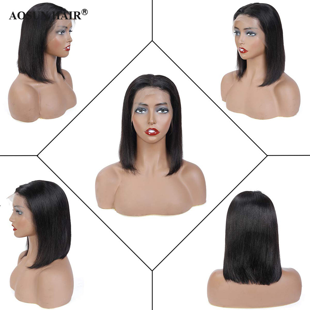 Aosun 13x6 Front Lace Straight Bob Wig Full Thick Brazilian Virgin Hair Wig