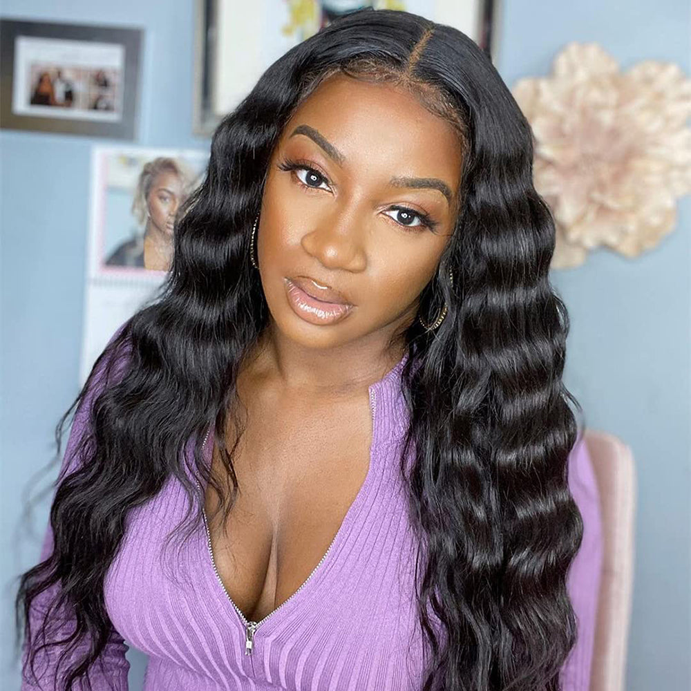 13x6 Loose Wave Lace Front Wigs Brazilian Curly Human Hair Lace Frontal Wig Glueless Heat Resistant with Natural Hairline for Black Women