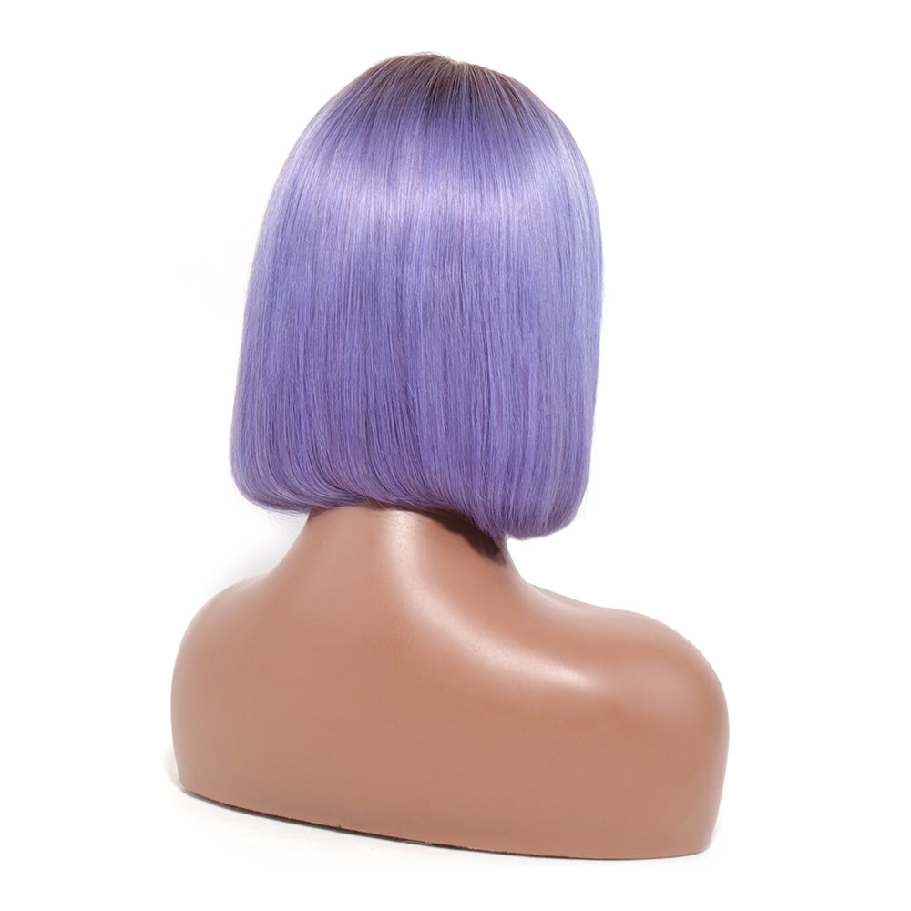 Color T1b/Light Purple Straight Wig 13x4 Front Lace Human Hair Bob Wig