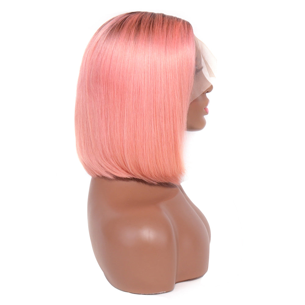 Aosun Lace Front Wigs Human hair T1B/Rose Pink Colored Short Bob Wig 13x4x1 T-Part Pre Plucked Middle Part 150% Density Wig for Women