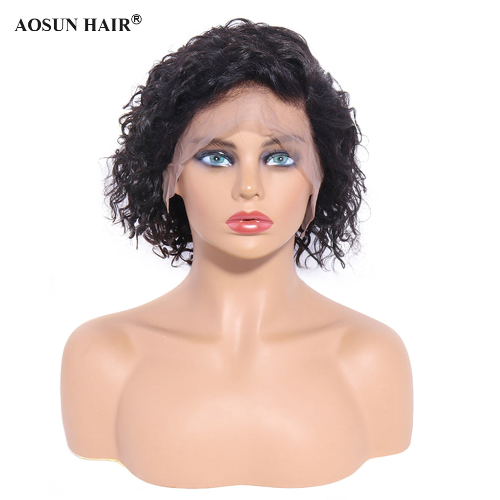 Aosun Pixie Cut Lace Wig Preplucked Short Human Hair Wigs Curly 13x4 Lace Glueless Wigs