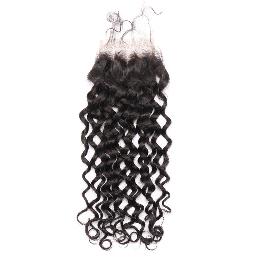 4x4 Lace Closure Italian Wave Brazilian Virgin Unprocessed Human Hair Free Part with Baby Hair Curly Wave Natural Color