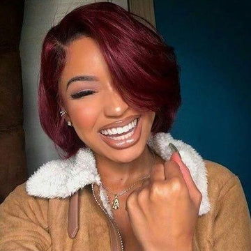 1b#99J Color Ombre Burgundy Human Hair Pixie Cut Lace Front Wig