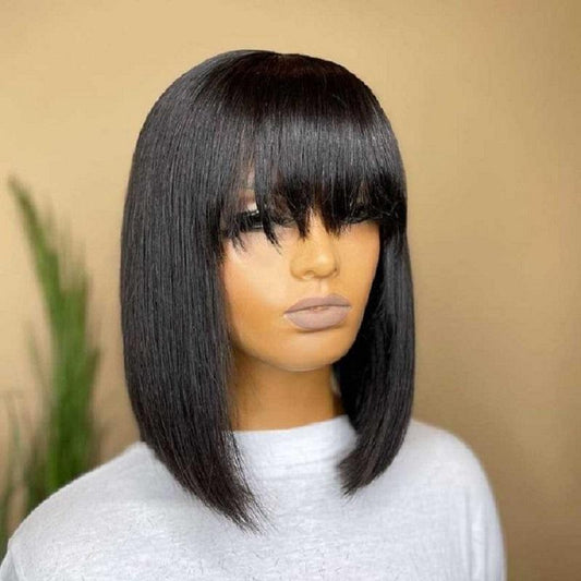 Silky Straight Human Hair 13x4 Transparent Full Frontal Lace Bob Wig With Bangs