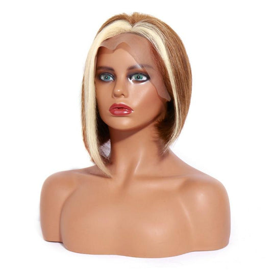 Pixie Cut Wig Short Straight Bob Wig 13X4 Lace Front Human Hair Wigs Highlight P613/27 Color