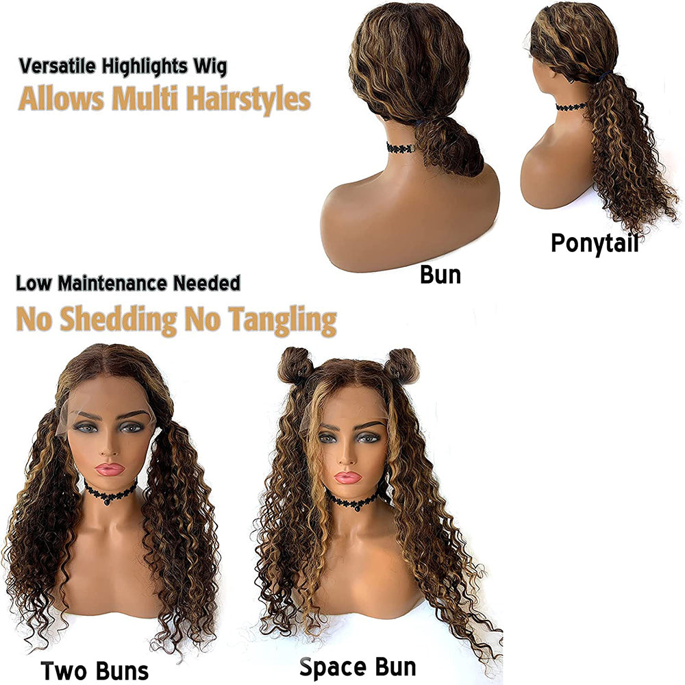 Loose Deep Highlight Human Hair Wigs Highlighted Lace Frontal