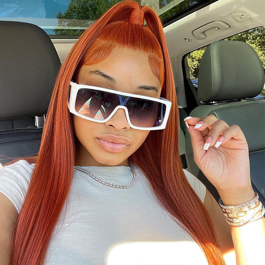 Ginger Color Human Hair Straight Lace Front Wig Transparent 13x4 Lace Wig