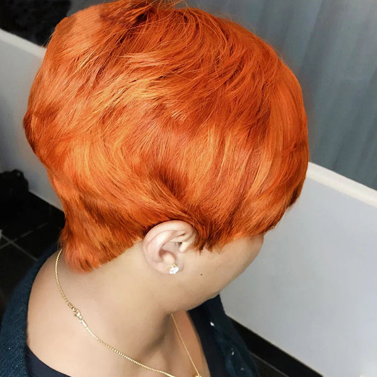 Ginger Color Human Hair Short Wig Machine Made Short Wig With Bangs