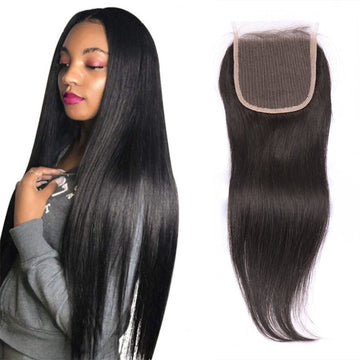 Unprocessed Human Hair Brazilian Lace Closure Straight Hair 4x4 Free Part Lace Closure Natural Black