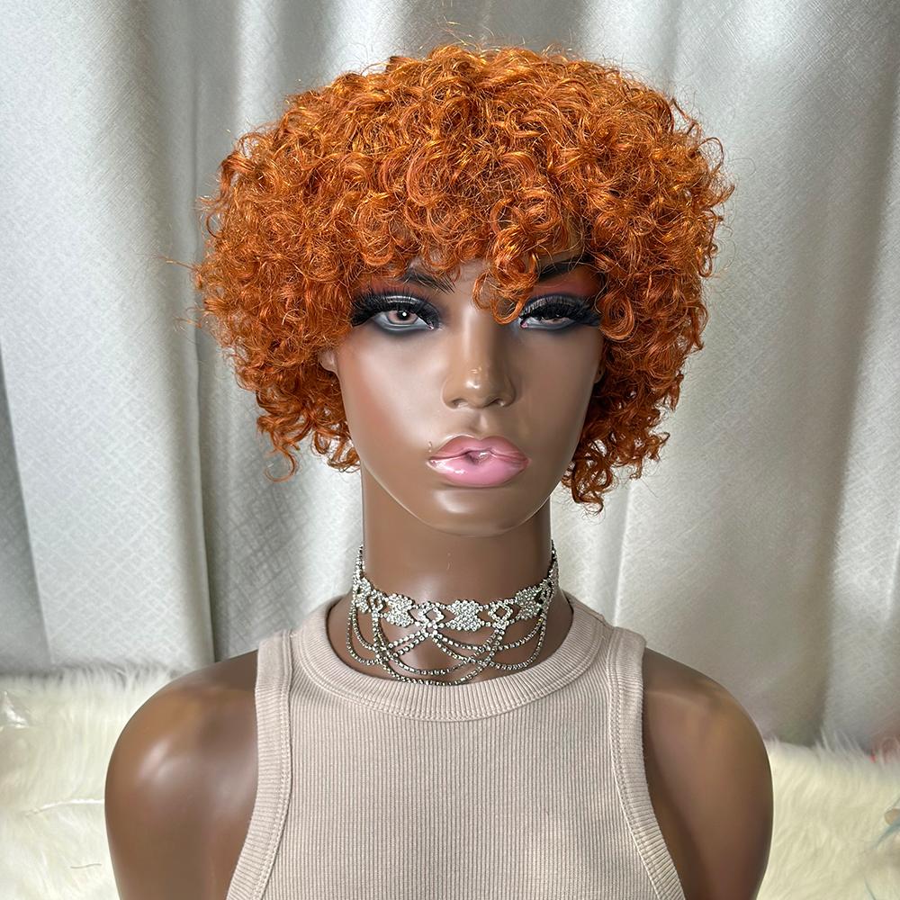 350# Ginger Color Curly Style Short Human Hair Wig Machine Made Short Wig