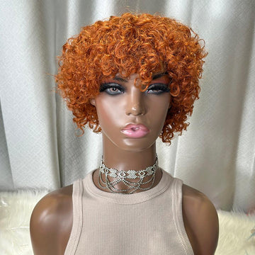 350# Ginger Color Curly Style Short Human Hair Wig Machine Made Short Wig