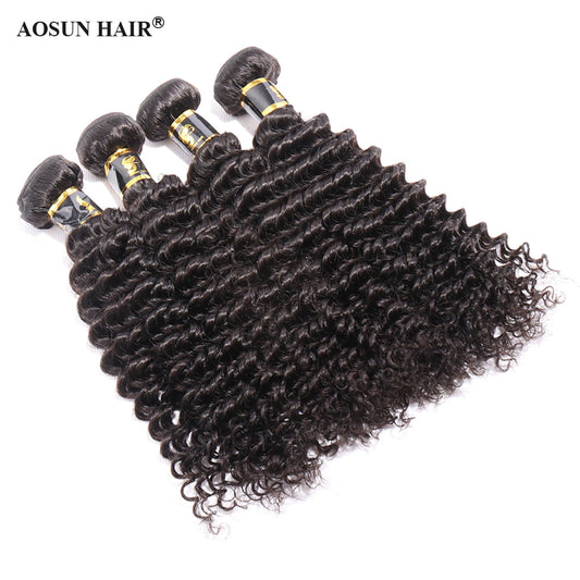 Aosun Deep Wave Human Hair Bundles With Closure Brazilian Hair Weave With Closure